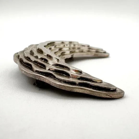 Sterling Silver Crescent Moon BroochVintage Modernist Signed NR Designer Pin